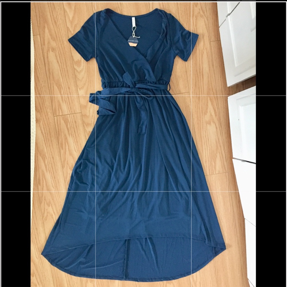 Blue/teal high-low maternity/nursing dress, S EUC
